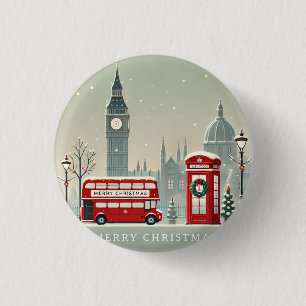 Badge Rond 2,50 Cm Noël à Londres   Big Ben & Festive Londres