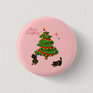 Badge Rond 2,50 Cm Noël avec des chats noirs