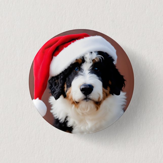 Badge Rond 2,50 Cm Noël Bernedoodle (Devant)