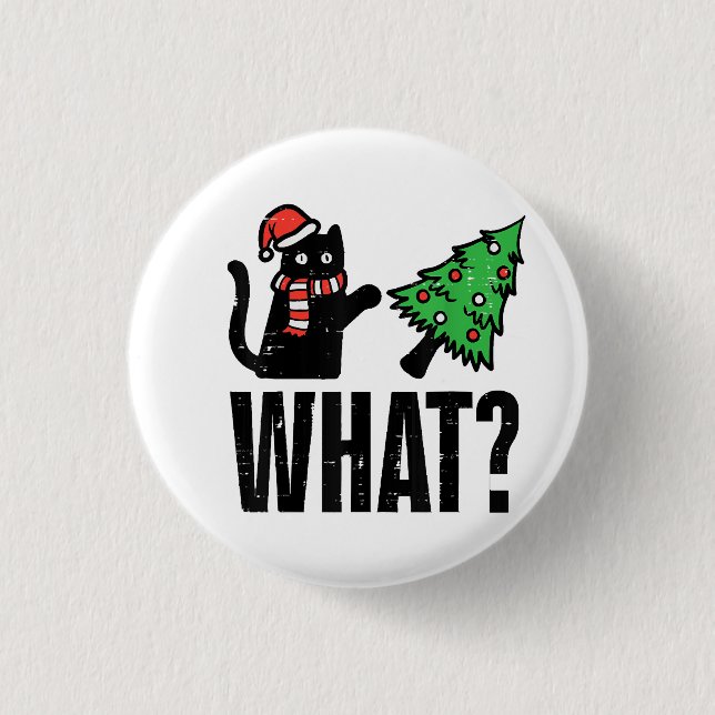 Badge Rond 2,50 Cm Noël Chat Tipping Xmas Tree Drôle (Devant)