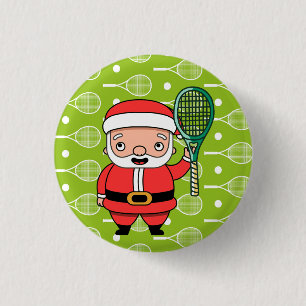 Badge Rond 2,50 Cm Noël de tennis avec le Père Noël sur Balls Party
