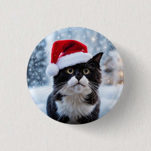 Badge Rond 2,50 Cm Noël du chat noir et blanc