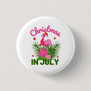 Badge Rond 2,50 Cm Noël en juillet flamant rose mignon d'été