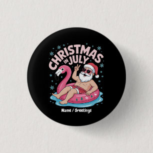 Badge Rond 2,50 Cm Noël en juillet Père Noël Flamant rose Drôle Noël 