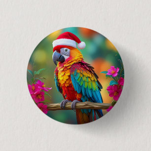 Badge Rond 2,50 Cm Noël Macaw Portant Un Chapeau De Père Noël-56483