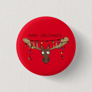 Badge Rond 2,50 Cm Noël Moose Cute Amusant Animal de Noël