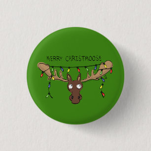 Badge Rond 2,50 Cm Noël Moose mignonne drôle animal de vacances