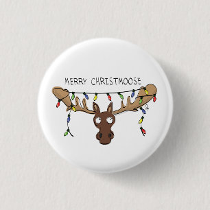 Badge Rond 2,50 Cm Noël Moose mignonne drôle animal de vacances