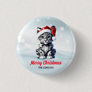 Badge Rond 2,50 Cm Noël Neige Père Noël mignonne Neige Leopard Cub