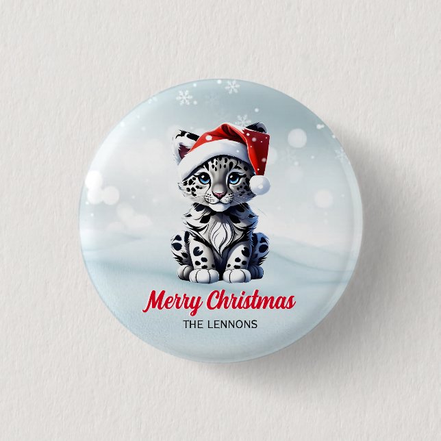 Badge Rond 2,50 Cm Noël Neige Père Noël mignonne Neige Leopard Cub (Devant)