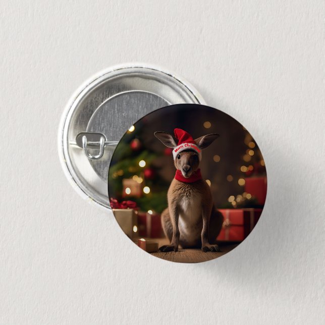 Badge Rond 2,50 Cm Noël Père Noël Kangaroo, (Devant & derrière)