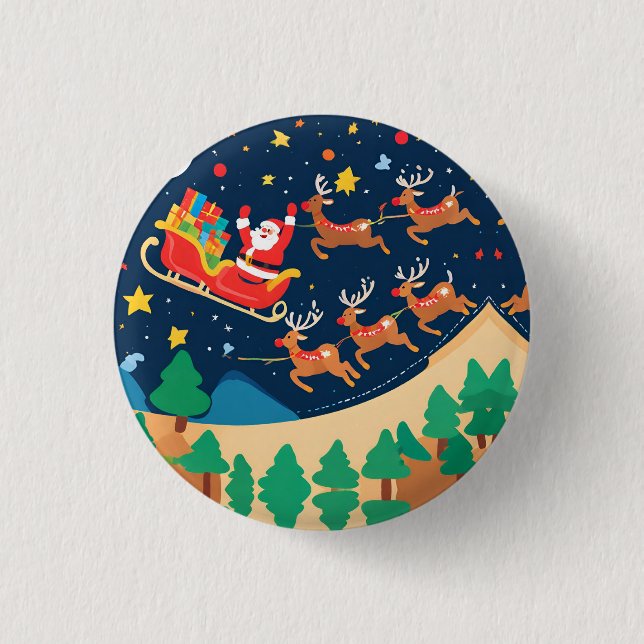 Badge Rond 2,50 Cm Noël Père Noël Reindeer Arrive En Ville (Devant)