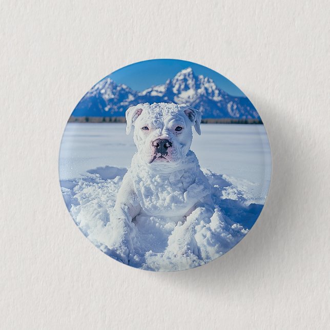 Badge Rond 2,50 Cm Noël Pitbull Chien Snowman (Devant)