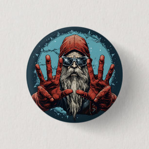 Badge Rond 2,50 Cm Noël Vintage Santa Heavy Metal Rock and Roll