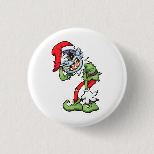Badge Rond 2,50 Cm noël zombie elf avec le sourire malfaisant