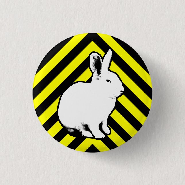 Badge Rond 2,50 Cm Noir de BunnyLuv, jaune et bouton de lapin (Devant)