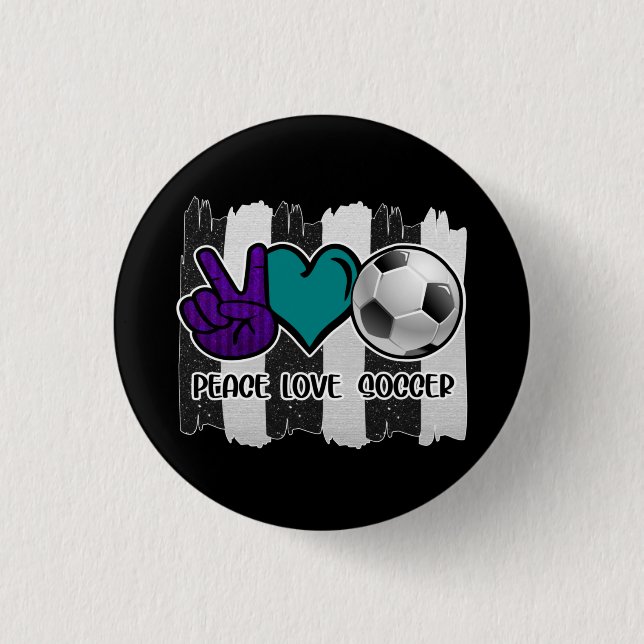 Badge Rond 2,50 Cm Noir et blanc Striped Peace Love Soccer (Devant)