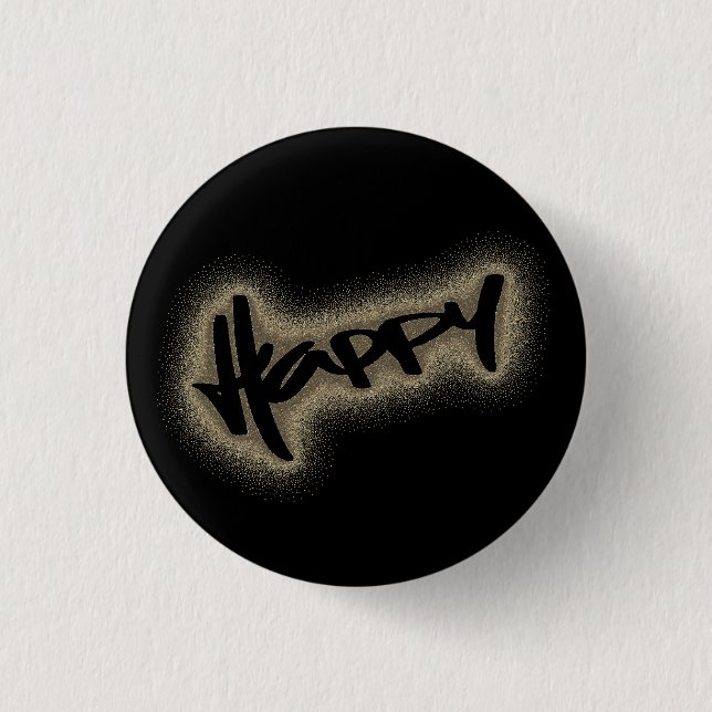 BADGE ROND 2,50 CM NOIR GLOWING HAPPY GRAFFITI (Devant)