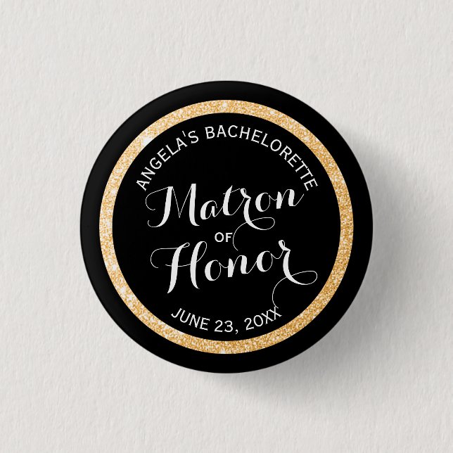 Badge Rond 2,50 Cm Noir n Or Parties scintillant Matron d'honneur Bac (Devant)