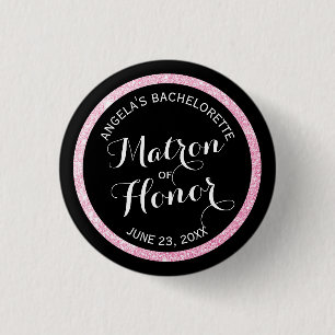 Badge Rond 2,50 Cm Noir n rose Parties scintillant Matron d'honneur B