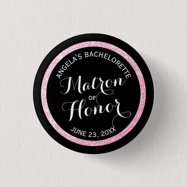 Badge Rond 2,50 Cm Noir n rose Parties scintillant Matron d'honneur B (Devant)