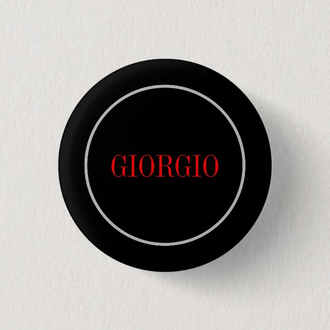 Badge Rond 2,50 Cm Noir Rouge Votre Nom Minimaliste Personnel Moderne (Devant)