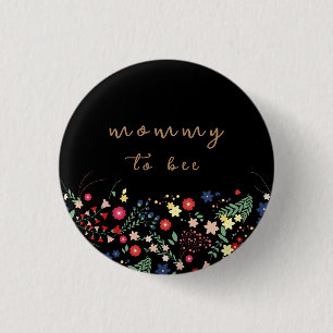 Badge Rond 2,50 Cm Noir Simple Fleur sauvage Maman À Être Baby shower