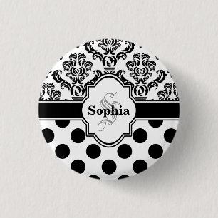 Badge Rond 2,50 Cm Noir Vintage Damask migte Pois