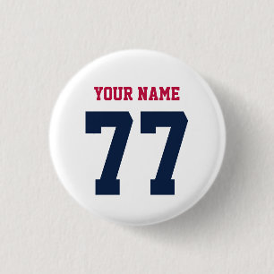 Badge Rond 2,50 Cm Nom 77 Maillot Numéro Équipe Sportive Bleu Rouge