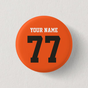 Badge Rond 2,50 Cm Nom 77 Sports Jersey Numéro noir et orange