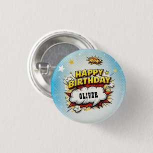 Badge Rond 2,50 Cm Nom de garçon de super-héros de style BD Anniversa