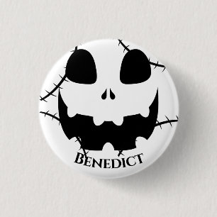 Badge Rond 2,50 Cm Nom de la face du citrouille de l'Halloween simple
