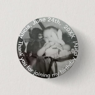 Badge Rond 2,50 Cm Nom de photo de l'enfant d'anniversaire Merci 