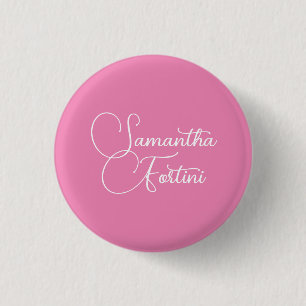 Badge Rond 2,50 Cm Nom d'écriture minimaliste professionnelle rose