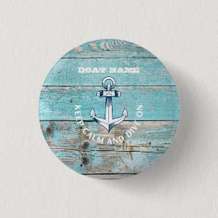 Badge Rond 2,50 Cm Nom du bateau nautique Ancre Bois rustique