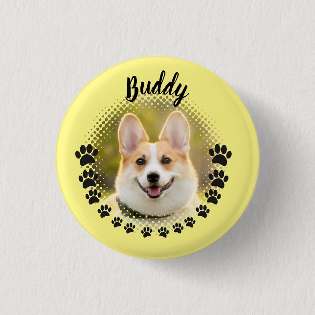 Badge Rond 2,50 Cm Nom du portrait de chien de cadre personnalisé (Devant)
