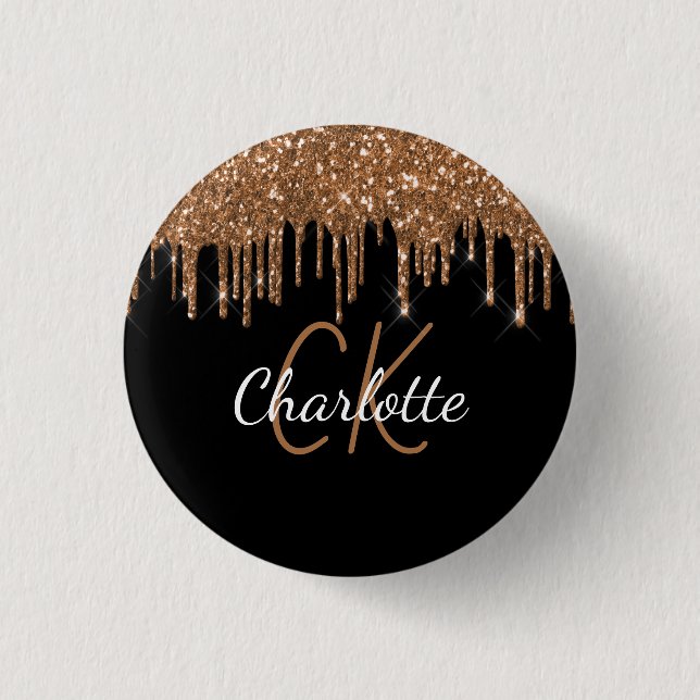 Badge Rond 2,50 Cm Nom en monogramme personnalisé avec gouttes de pai (Devant)