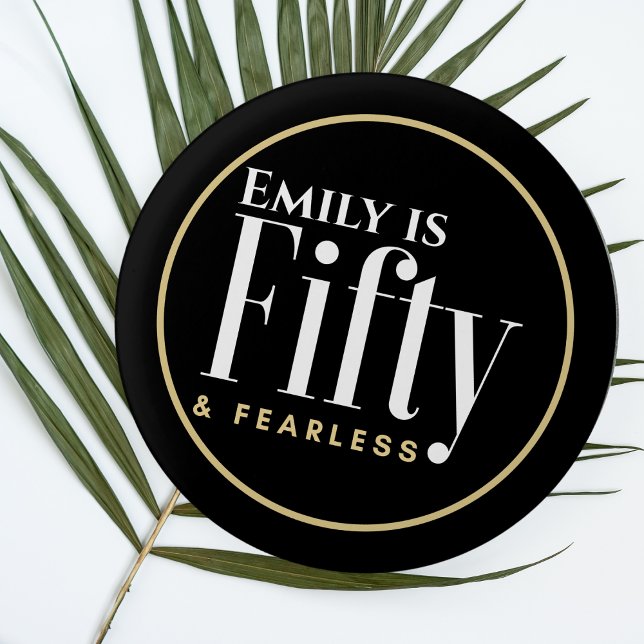 Badge Rond 2,50 Cm Nom et 50 & Fearless Élégant Moderne Noir Personna (Créateur téléchargé)