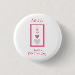 Badge Rond 2,50 Cm Nom Heureuse Sainte-Valentin Coeurs mignons