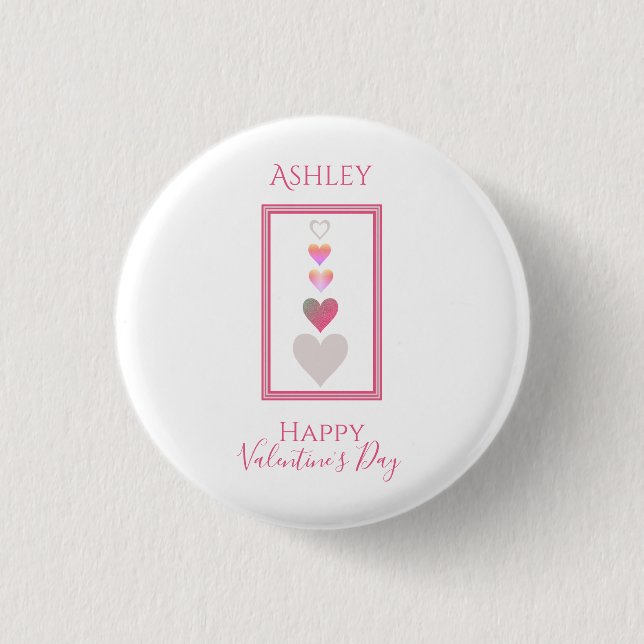 Badge Rond 2,50 Cm Nom Heureuse Sainte-Valentin Coeurs mignons (Devant)