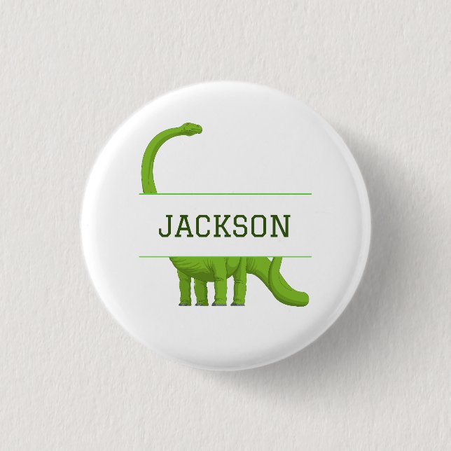 Badge Rond 2,50 Cm Nom mignon Dinosaure personnalisé Blanc (Devant)