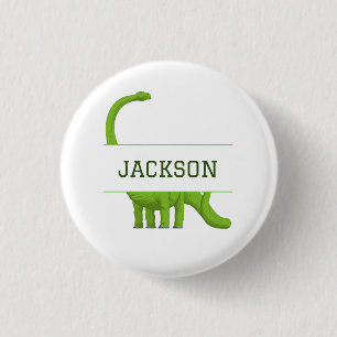 Badge Rond 2,50 Cm Nom mignon Dinosaure personnalisé Blanc