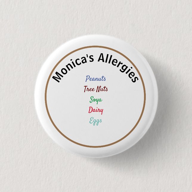 Badge Rond 2,50 Cm Nom modifiable de l'alerte d'allergie (Devant)
