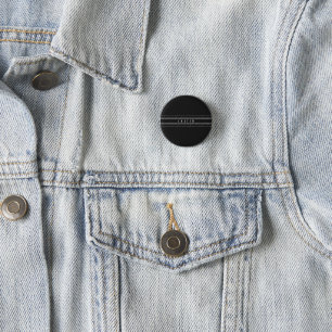 Badge Rond 2,50 Cm Nom modifiable & Rayures géométriques Noir & Bla