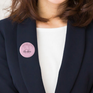 Badge Rond 2,50 Cm Nom monogramme personnalisé avec gouttes de paille