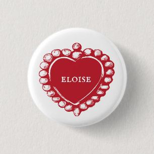 Badge Rond 2,50 Cm Nom ou texte personnalisé vintage Red Heart