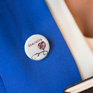 Badge Rond 2,50 Cm Nom personnalisé Infirmière Médicale Stethoscope C