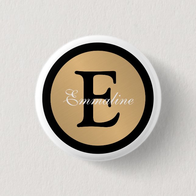 Badge Rond 2,50 Cm Nom personnalisé Monogram Gold Metallic Button (Devant)