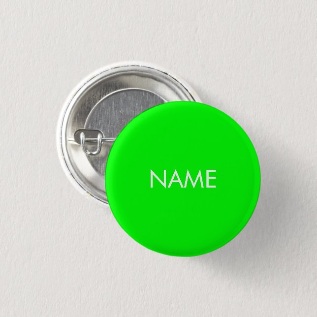 Badge Rond 2,50 Cm Nom personnalisé néon vert blanc texte minimaliste (Devant & derrière)