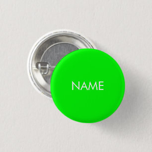 Badge Rond 2,50 Cm Nom personnalisé néon vert blanc texte minimaliste